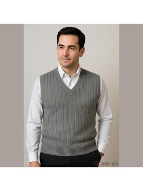 Cable Knit V-Neck Sweater Vest Men's Large Vintage